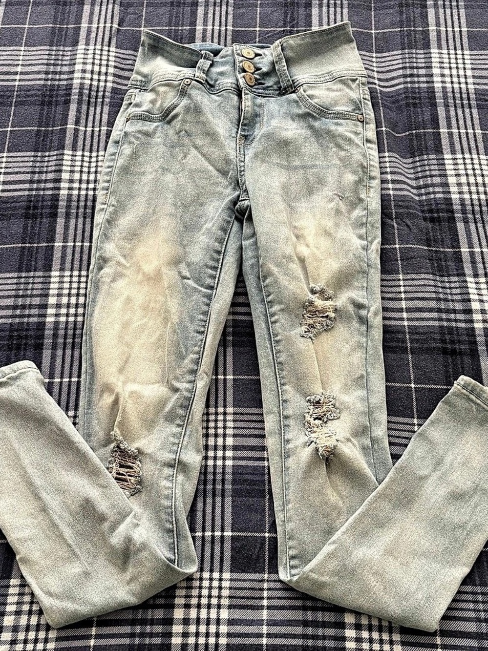 WallFlower Sassy High Rise Skinny Jeans Blue Waist 1